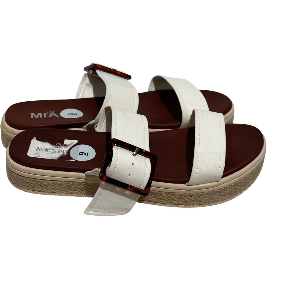 New‎ Mia White Two Strap Espadrille Platform Slide Sandals Tortoise Buckle Sz 9s - Picture 3 of 7